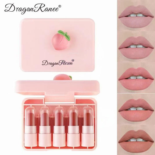 Dragon Ranee Peach Mini Lipstick 5Pcs Set