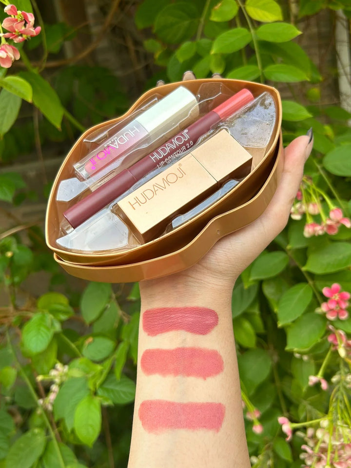 Hudamoji 3 in 1 Velvet matte Lipcare trio set